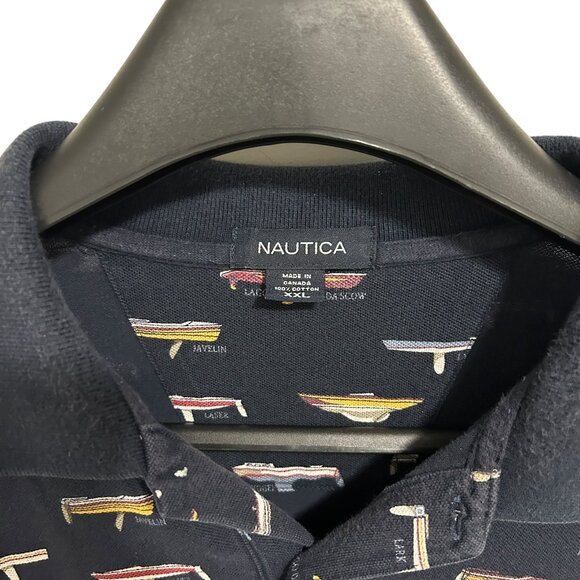 Vintage Nautica Polo Shirt Mens XXL Boats All Over Print Dark Blue Boating - Picture 6 of 7